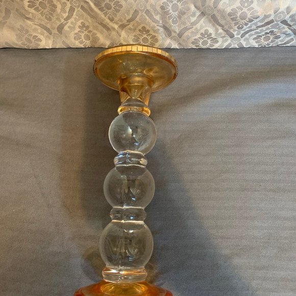 Coloured Glass pillar style Candle Holder Excellent Condition yellow orange ULN - Picture 3 of 3